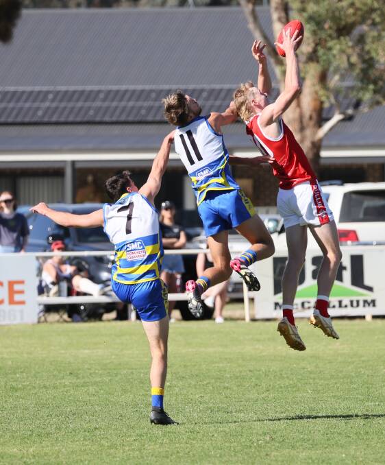 Sam Stening finished with five goals in Collingullie-Wagga's 61-point win over MCUE on Saturday. Picture by Les Smith