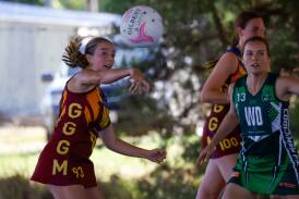 GGGM's Abbey Hamblin passes down court during their game against Coolamon. Picture by Bernard Humphreys