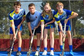 Gilbert Murrell, Lachlan Chyb, Milla Bailey and Lane Haymen, will play at the under 16 national field hockey championships in Hobart next week. Picture by Bernard Humphreys