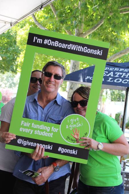 I GIVE A GONSKI: Wagga teacher Yiminta Jordan, principal Simon Fletcher and teacher Kylie Edmonds say they will fight for their students in the battle for Gonski funding. 