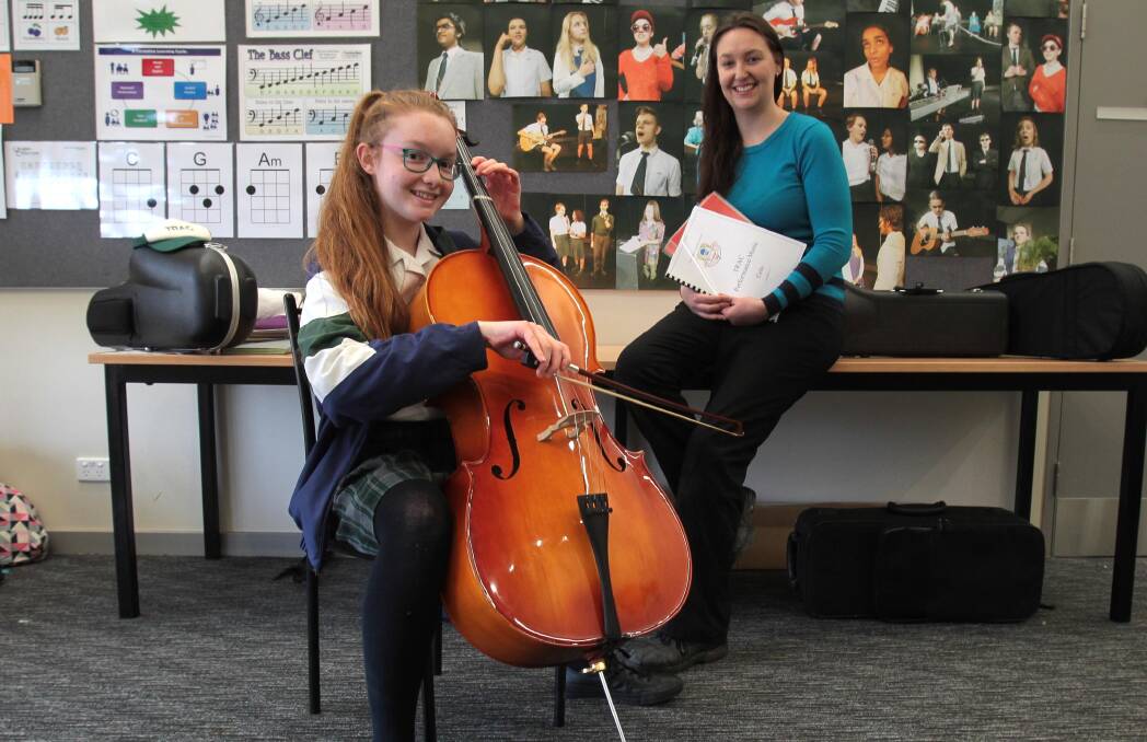 PRACTISE MAKES PERFECT: The Riverina Anglican College student Belee Kadmon-Jones rehearses with eisteddfod volunteer Katharine Graham. Picture: Les Smith