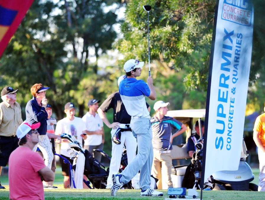 BIG SUCCESS: Spectators watch closely as Jordan Zunic tees off late on the second day of the Wagga Pro-Am last month. Picture: Kieren L Tilly