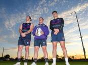 Southcity players Daniel Parsons, Jordan Baker and Seb Rodet prepare for the Bulls' upcoming twilight fixture against Albury on Saturday evening. Picture by Bernard Humphreys