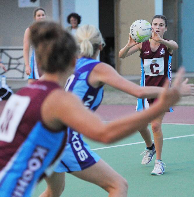 PASS IT: Maddison Kelly with the ball for Kooringal in the game against New Kids Aces at the weekend. Picture: Kieren L Tilly