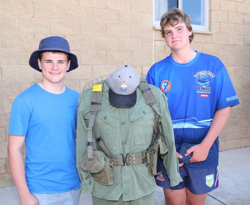 FUTURE: Isaac Mitchel and Haydon Pendrick, both 14, check out the military equipment on show at the Defence Day at Wagga Christian College last week. Picture: Kieren L Tilly