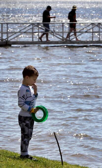 WAITING FOR A BITE: Raife Brunsdon, 5, of Lake Albert, at the Gone Fishing day at Lake Albert on Sunday. Picture: Les Smith
