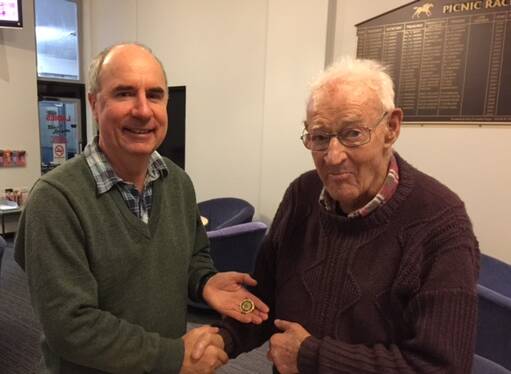 SUCCESS: Explorers Rifle Club member Scott Brindley is presented his  NSWRA medal for club champion by club veteran John Smoothy. Picture: Contributed