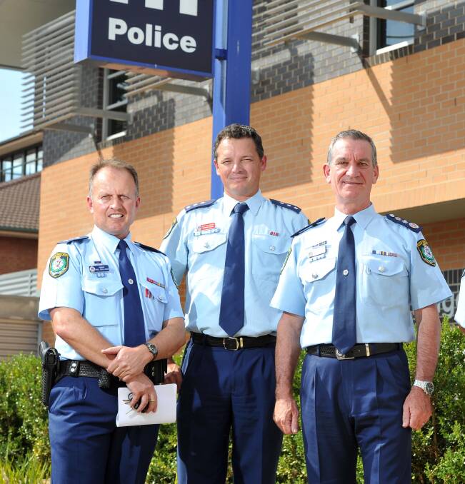 Making a stand: Acting Inspector Phil Malligan, Detective Inspector Darren Cloake and NSW Police Commissioner Andrew Scipione AO, APM are all supportive of the White Ribbon Gala Ball and ending violence against women. 