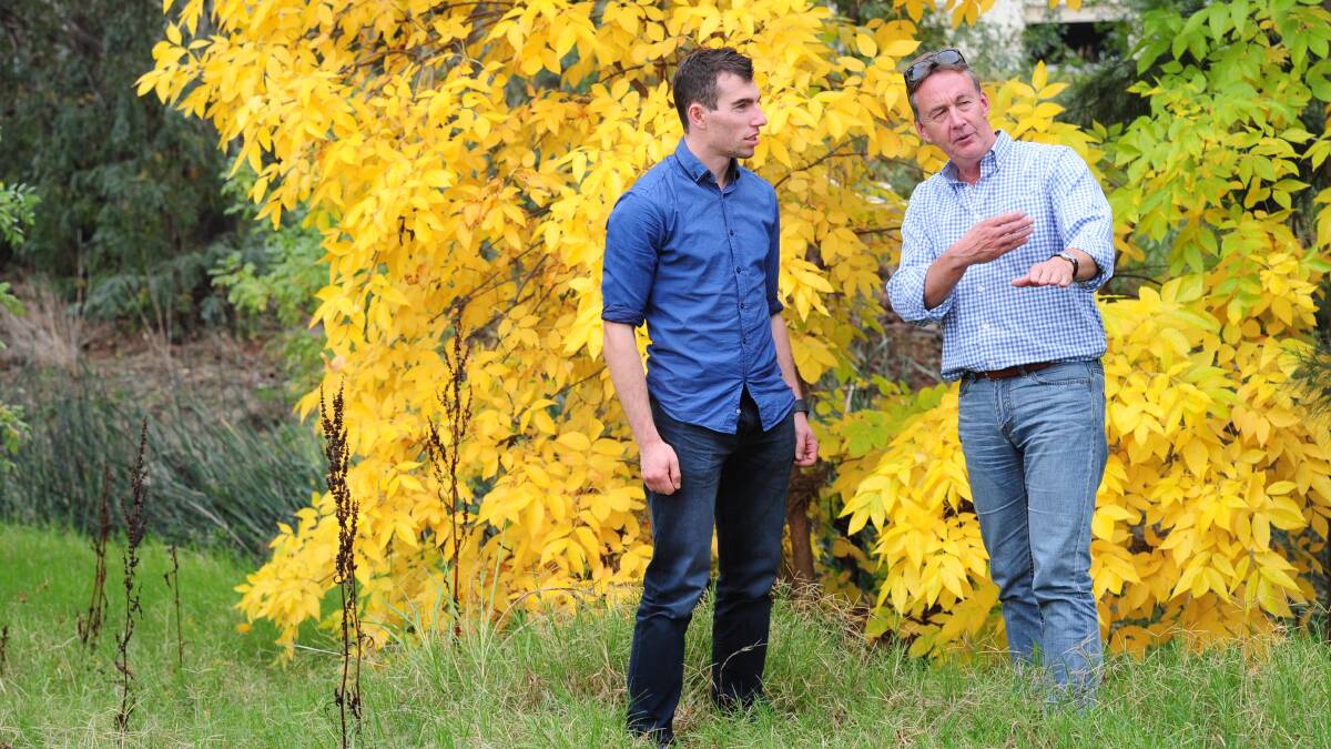 PLANNING: Inspiring Place designer Adam Holmstrom and director John Hepper check out the proposed Wagga Rail Trail route near Marshall's Creek. Picture: Kieren L Tilly.