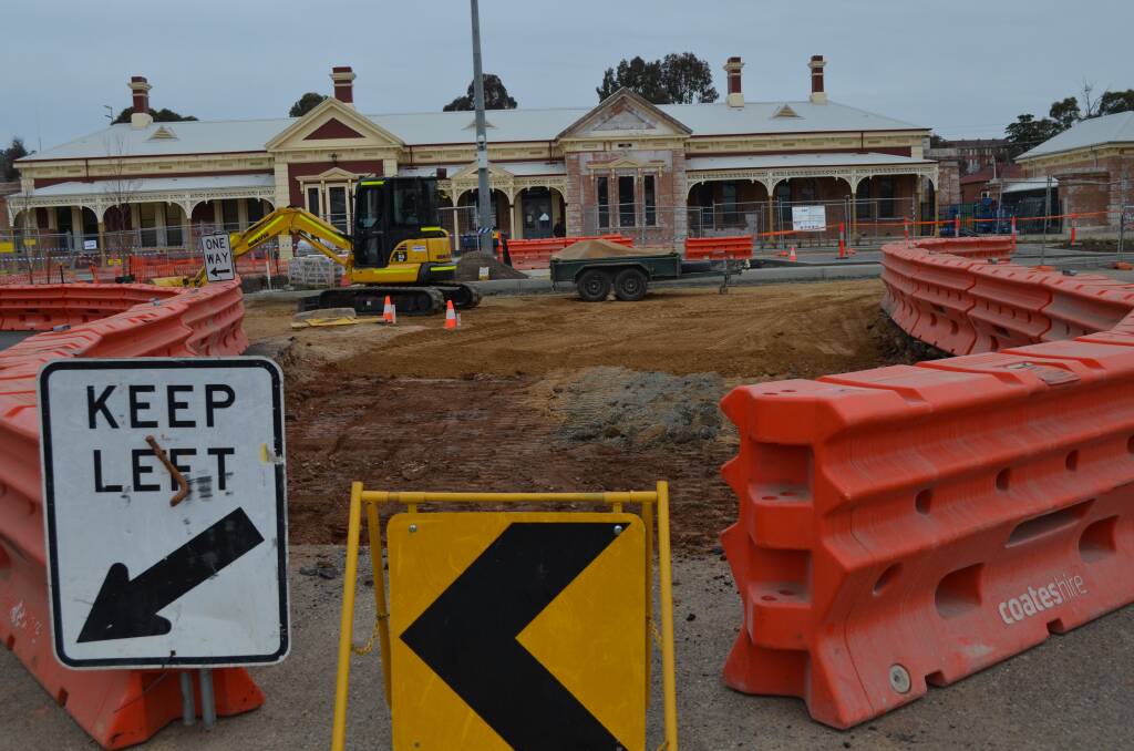 Roadworks and new landscaping at the Wagga railway station where a multimillion-dollar upgrade is under way. Picture: Ken Grimson