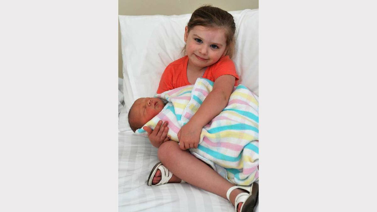 Max Walters was born on October 30 to Ben and Alanna Walters from Cobar. Max is pictured with big sister Sophie, 2. Picture: Michael Frogley