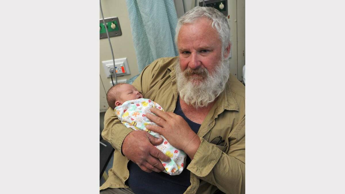Jaxon Terry Brightman, pictured with grandfather Terry Ohlsen, was born on September 29 to Terry and Renee Brightmans from Wagga. Picture: Les Smith