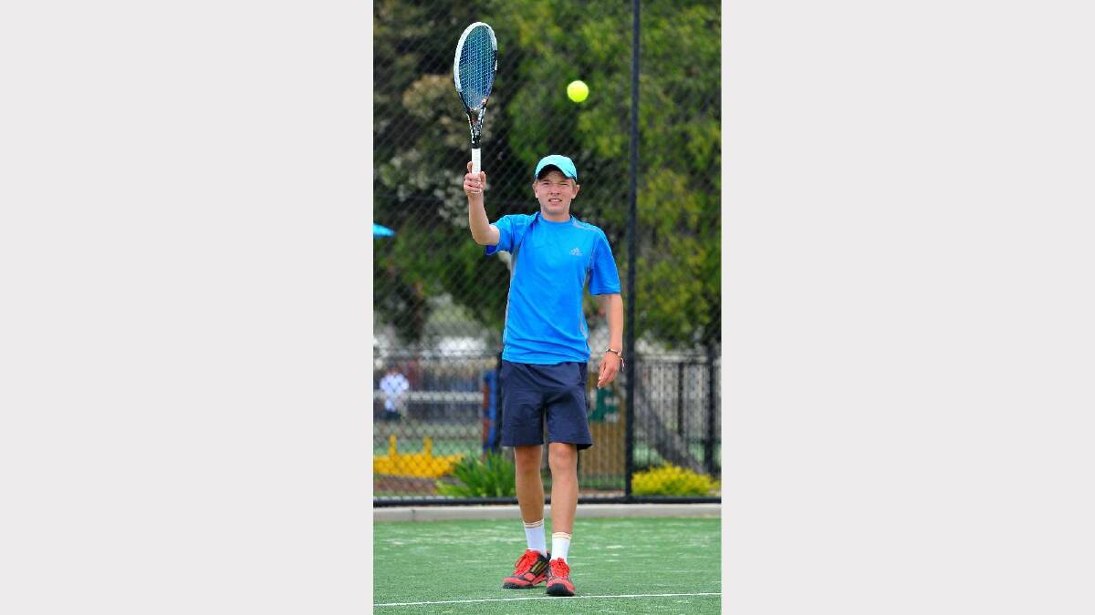 Zac Donaldson competes in the Riverina Junior Tennis Open. Picture: Addison Hamilton