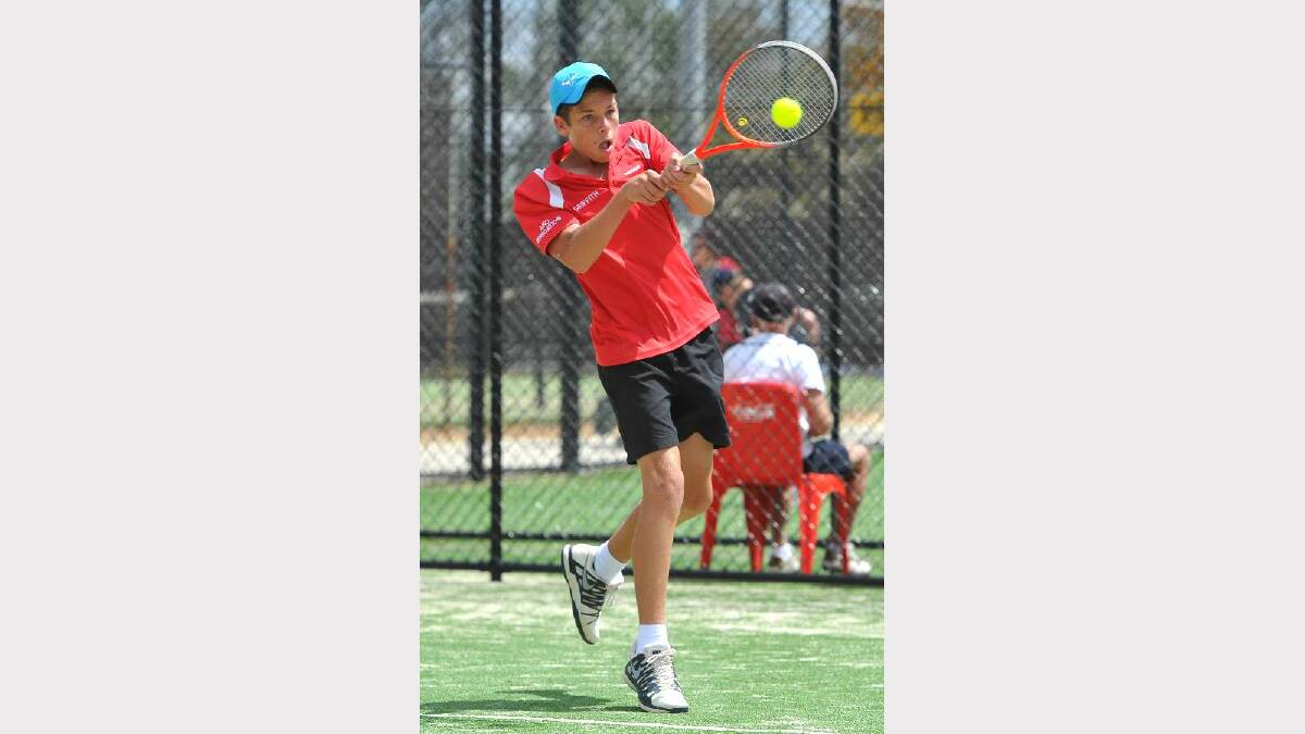 Cooper Savage competes in the Riverina Junior Tennis Open. Picture: Addison Hamilton