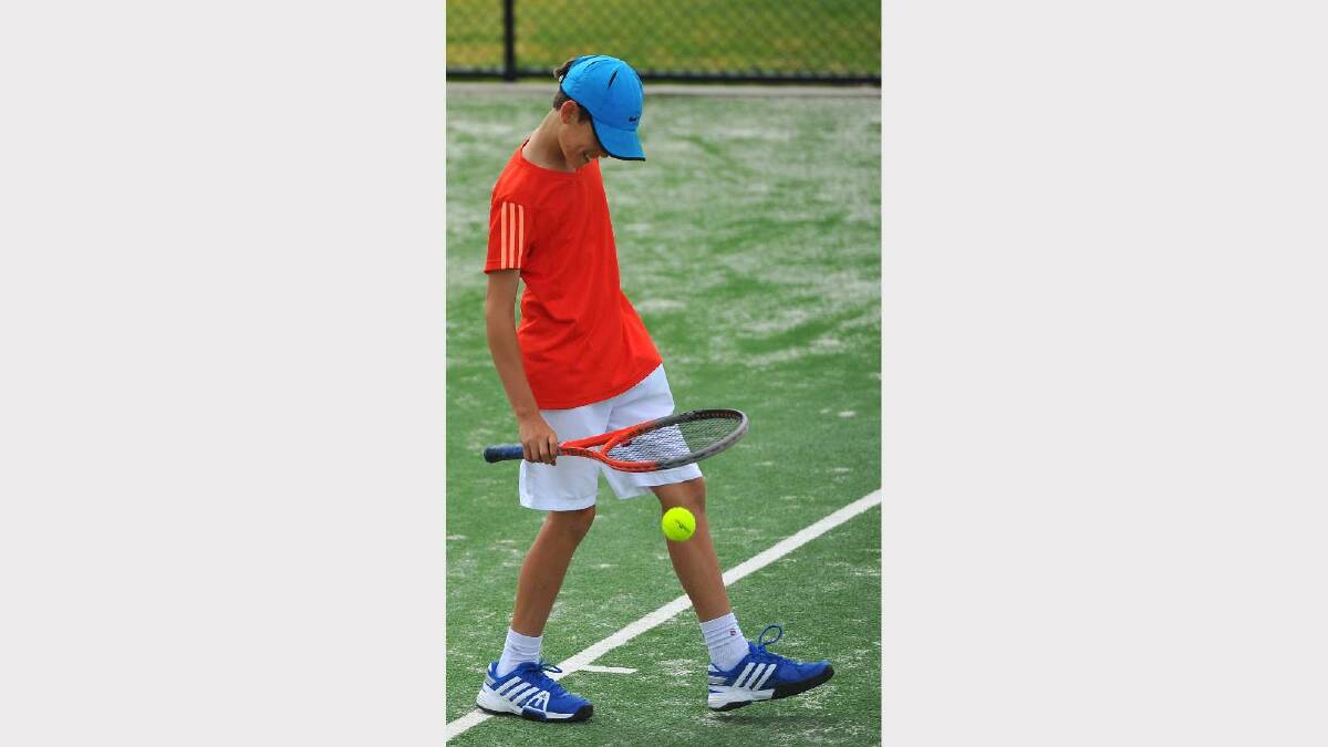Tom Neylon competes in the Riverina Junior Tennis Open. Picture: Addison Hamilton