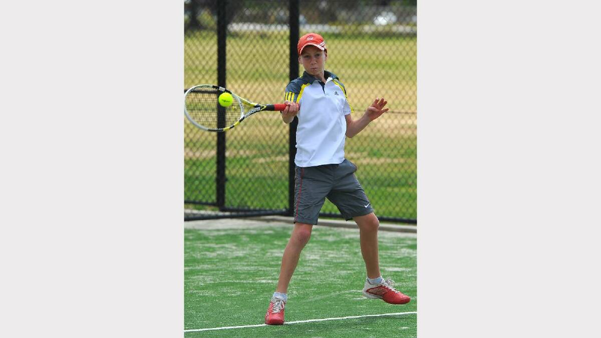 Lachlan Littlejohn competes in the Riverina Junior Tennis Open. Picture: Addison Hamilton