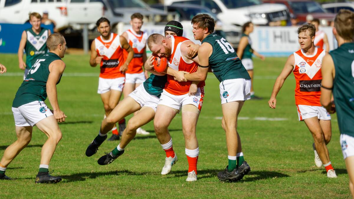 Nate Mooney was sensational for Collingullie-Wagga in their victory over Coolamon kicking six goals as the Demons ran out 56-point winners at Kindra Park. Picture by Bernard Humphreys