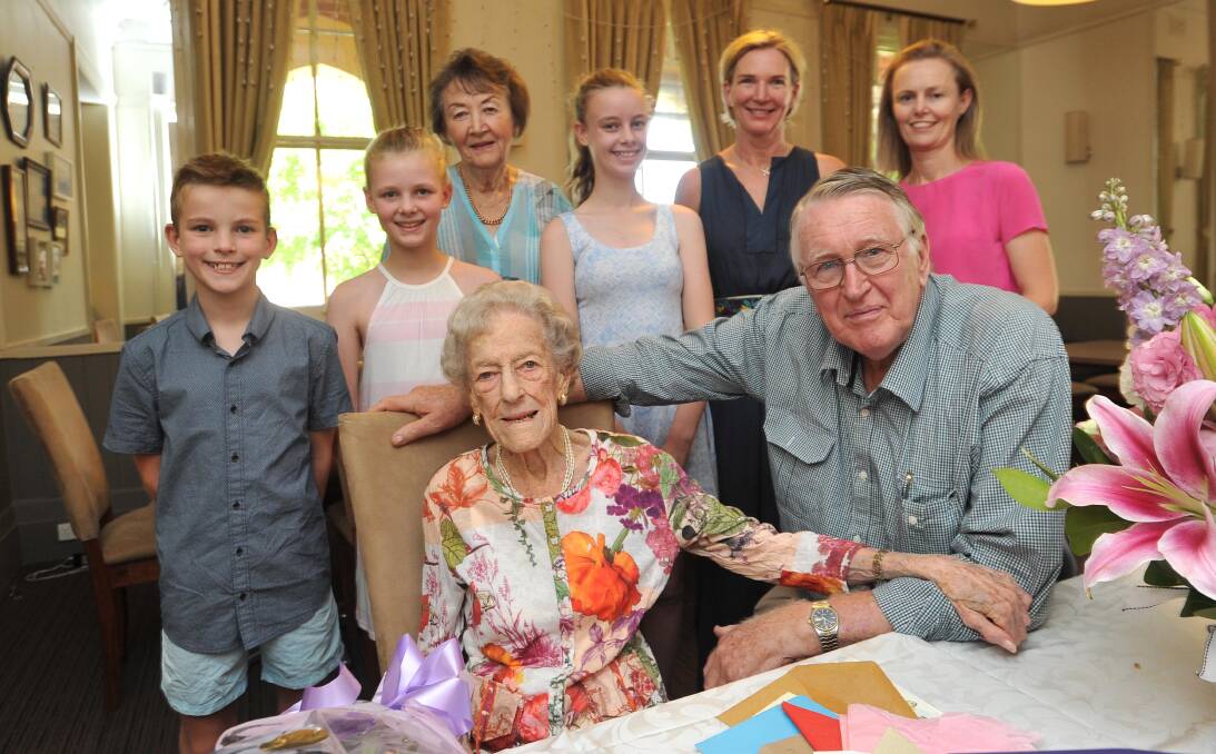 HAPPY 100TH: Norma Male celebrates her 100th birthday with family at a morning tea held by residents at Watermark on Wednesday before a party with her family and close friends on Saturday. Picture: Laura Hardwick