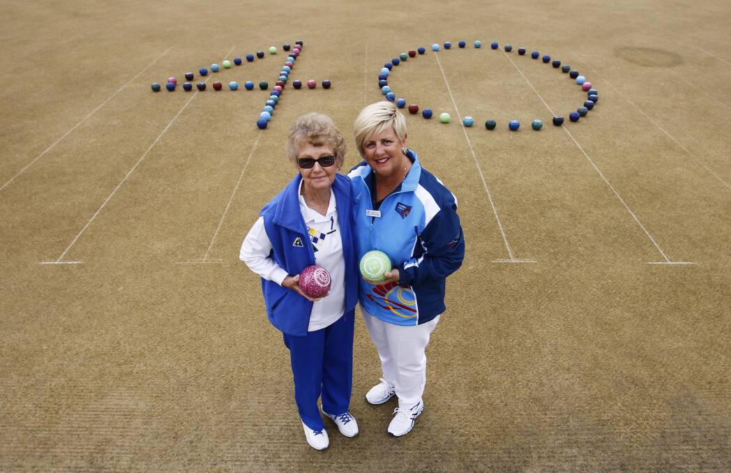 CELEBRATION: Club president Tracie Brown and NSW Women's Bowls state president Maryann Parcell celebrate The Rules Women's Bowling Club's 40th anniversary on Tuesday. Picture: Les Smith