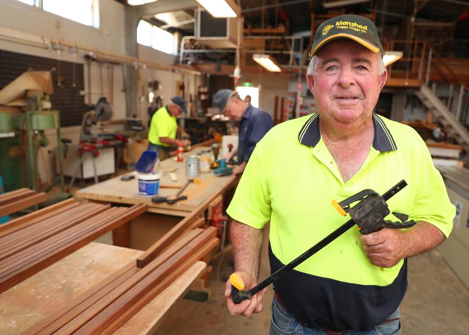 ALL HANDS ON DECK: Peter Quinane and the Wagga Men's Shed are rolling up their sleeves to spruce up tables, chairs, and bin holders around the city. Picture: Kieren L Tilly
