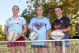 Estella Storm players Shannon Pike, Beck Lally and Shanae Pope are looking forward to helping Group Nine launch their first women's rugby league competition this season. Picture by Les Smith