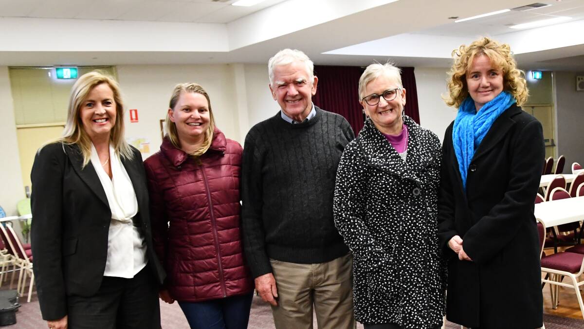 SUPPORT: Vivienne Hughes, Ashleigh Marshall, Colin and Alison Campbell with Professor Sonya Marshall-Gradisnik at the chronic fatigue syndrome fundraiser for Mr and Mrs Campbell's daughter Ainslie. Picture: Lorri Roden