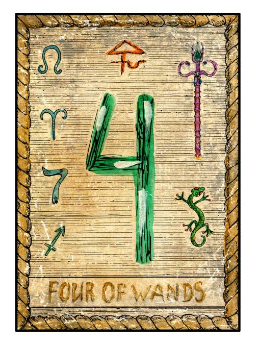 Pisces: February 20 to March 20
Card: 4 of Wands
Many Pisces will be more aware than ever of their home and all that it means to them, others may simply be considering a change of home, if so, the time is right for any plans to move or make changes on the home front. The 4 of Wands often brings rejoicing and a time of celebration after a period of uncertainty and indecision. You may find yourself in the right place at the right time enabling you to follow your true path. Get ready to enjoy a sense of emotional well being and embrace the caring that may be offered you along the way.
Angel Card: Jeremiel: Everything is happening as it is supposed to with hidden blessings you will soon understand.  