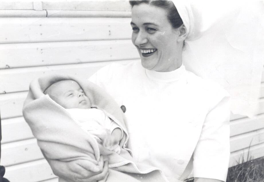 COUNTRY CARE: Matron Betty Toohey at the Uranquinty Migrant Centre hospital on June  22, 1949, with baby, Peter Dimitriewicz, the first baby born at the centre. Picture: Sherry Morris
