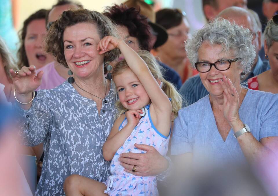FAMILY TIME: Rio Michel, 3, of Wagga with her two grandmothers, Michele Michel from Canberra and Paula Spencer,  Wagga at Grandparents' Day at Kooringal Public School. Picture: Les Smith