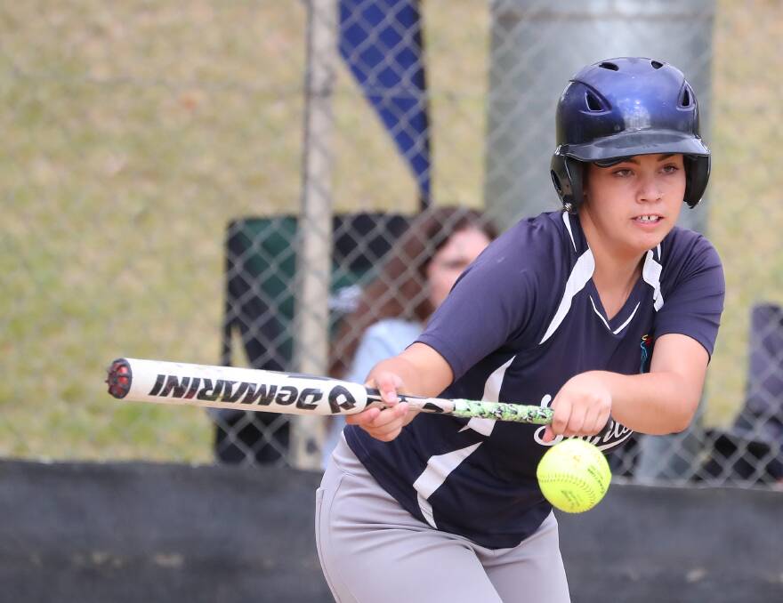 CONNECT: Saints player Desi Ann Calder at bat during the Wagga Softball A grade grand final at French Fields against South Wagga Warriors. Picture: Kieren L Tilly