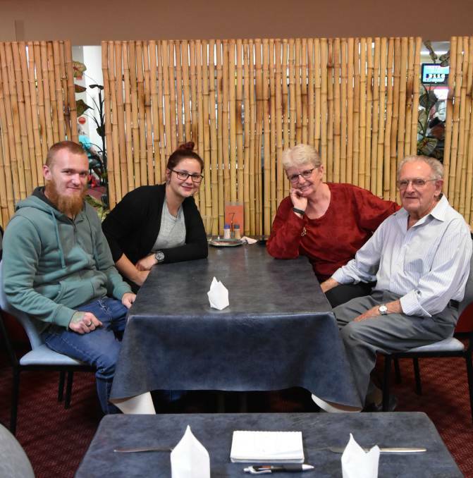 FAMILY TIME: Jay Cornish and Tammy McFarland, from The Rock, enjoy a catch up with grandparents Robyn and Garry Louttit at Kenny's restaurant in Culcairn. Picture: Lorri Roden