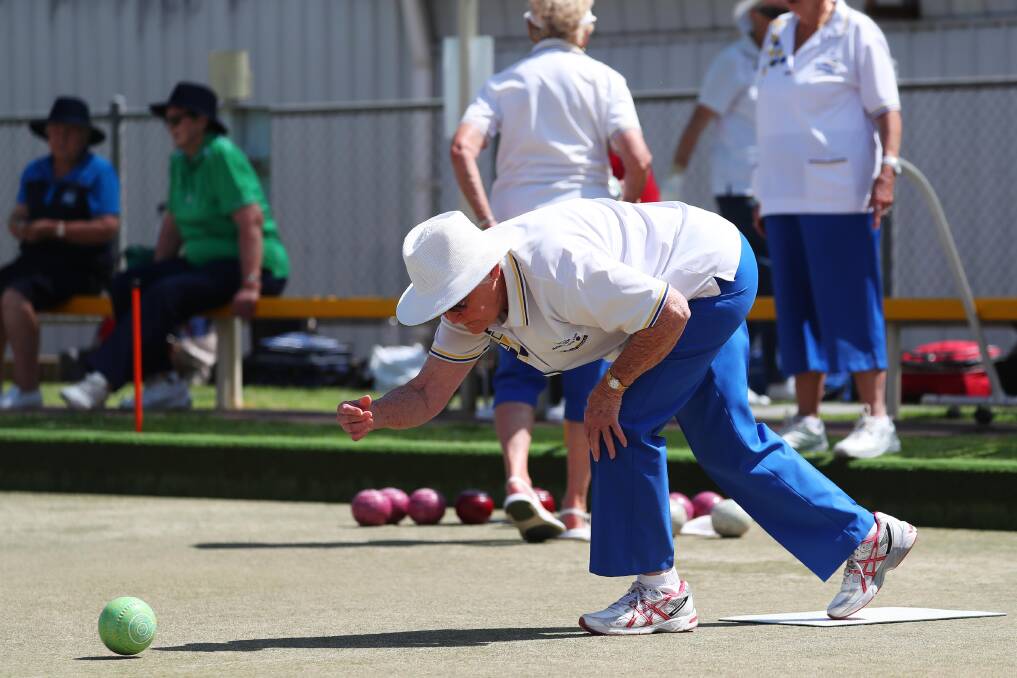 BOWLED OVER: Pat Macdonald sends one down during the ladies triples tournament at the Rules Club on Monday. Picture: Emma Hillier