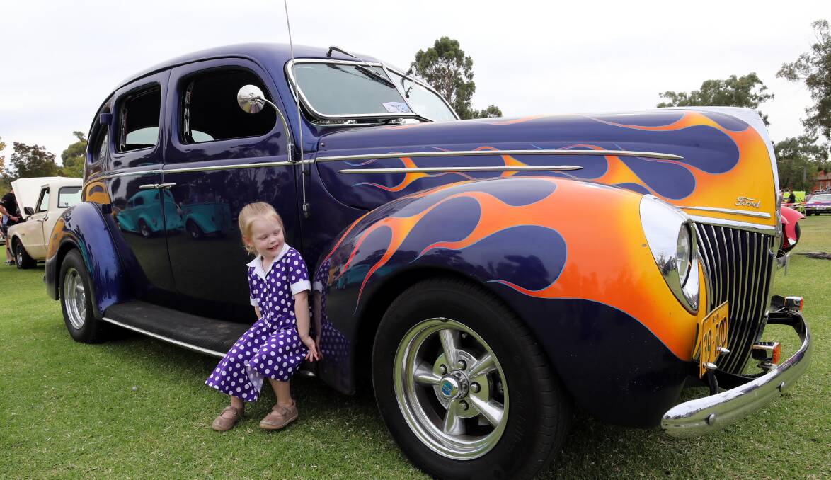 DAY OUT: Ariel Hanby, 3, of Wagga at the Narrandera Rod Run and Show and Shine at Marie Bashir Park over the weekend. Picture: Les Smith