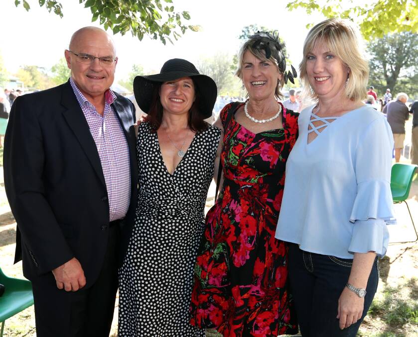 RACES: Bill Keenan, Tumut, Vanessa Hall, Tumut, Ange Anderson, Coffs Harbour, and Melinda Elliott, Nangus at Gundagai Cup day. Picture: Les Smith