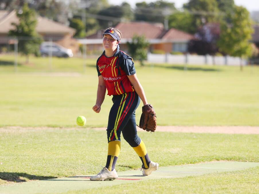 SOFTBALL: Turvey Park pitcher Paris Hall, during the match against South Wagga Warriors. Picture: Kieren L Tilly
