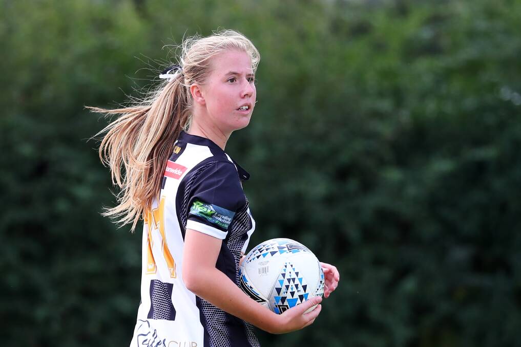 GIRL POWER: Zoe Jenkins weighs up her options during the Wagga City Wanderers match against Canberra United Academy at the weekend. Picture: Emma Hillier
