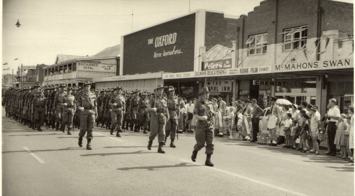 MILITARY PAST: Kapooka soldiers marching up Baylis Street after being granted the Freedom of the City in November 1962. Contact Wagga Wagga and District Historical Society at www.wwdhs.org.au. Picture: Sherry Morris Collection