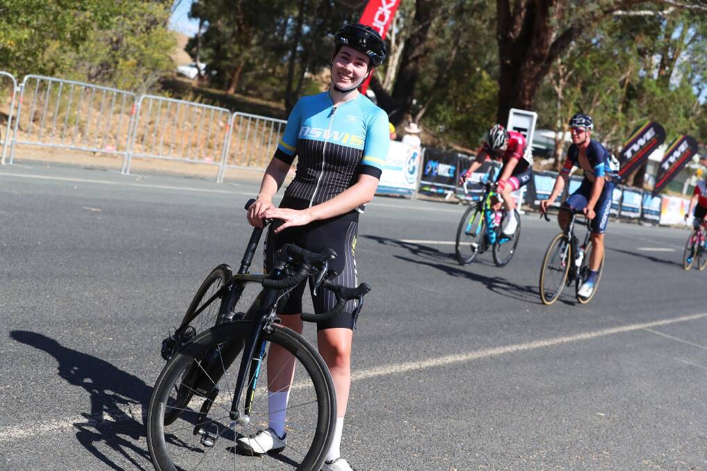 ON THE ROAD: Chloe Heffernan takes a break during the Tolland Cycling Open at the weekend. Picture: Emma Hillier