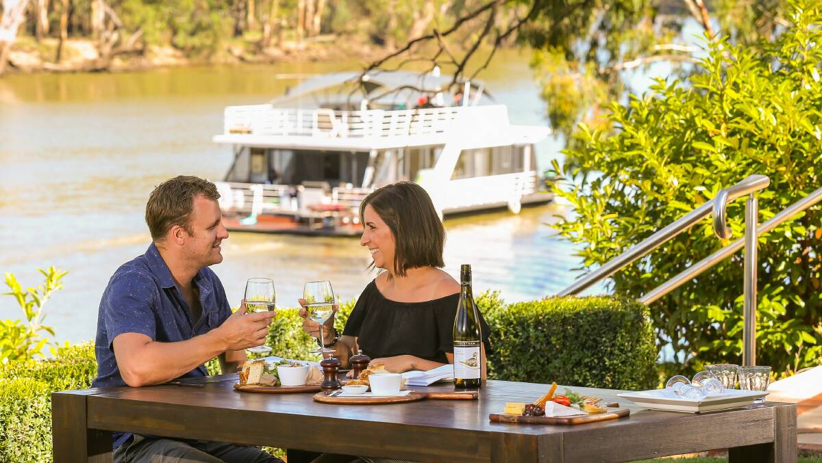 TREAT YOURSELF: Enjoy the outside dining at Trentham Estate, eating local produce on the banks of the Murray while tasting Trentham’s full range of wines.