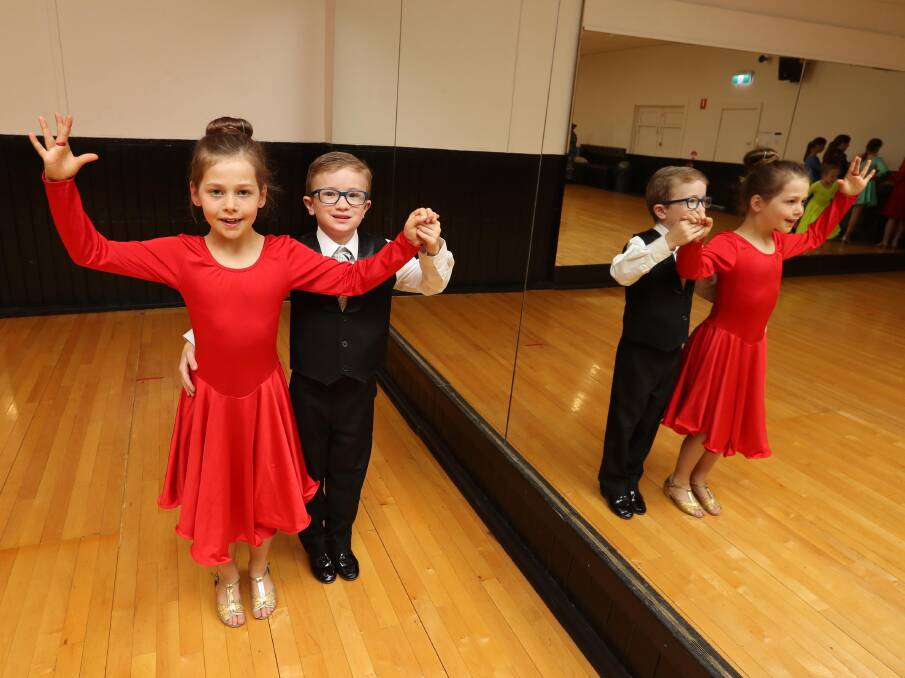 HOLD THE POSE: Foxtrot Dance Studio students Lilly Trevaskis, 8 and Mitchell Conway, 7, both competed at Wanagaratta. Picture: Les Smith 