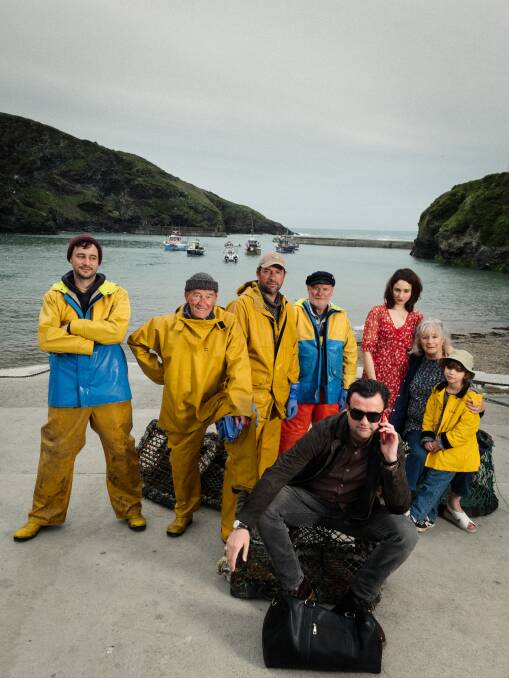  Daniel Mays, front, and company in Fisherman's Friends. Picture: Supplied