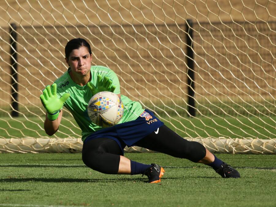 FOCUSED: Jets goalkeeper Claire Coelho, pictured in training last season, is ready to take the chances that come her way for Newcastle this W-League campaign. Picture: Jonathan Carroll