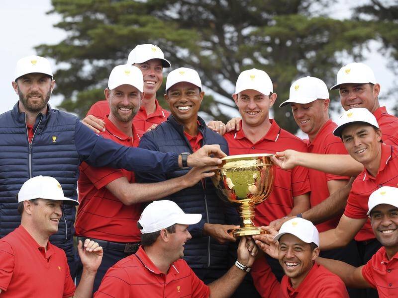 Team USA celebrate winning their 11th Presidents Cup in 13 editions at Royal Melbourne Golf Club.