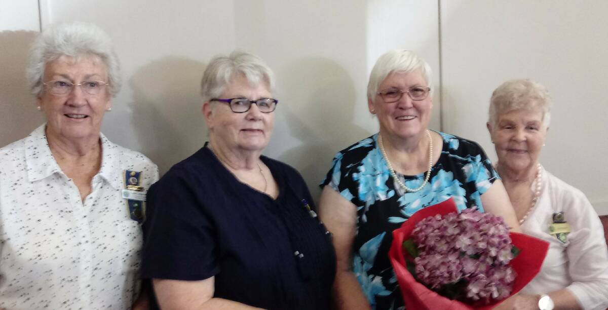 Elaine Armstrong OAM, Helen Irons branch president, Ann Adams and Elsie Kimball. Elaine, Ann and Elsie were the three original members responsible for re-forming the Oura branch.
