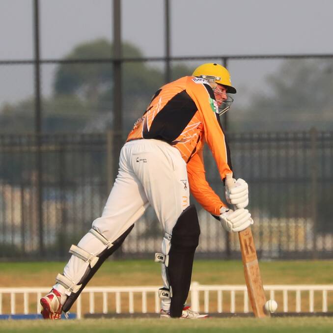 SHOT: RSL opener Ethan Perry plays his shot in Wagga District Cricket. Photo: Emma Hillier