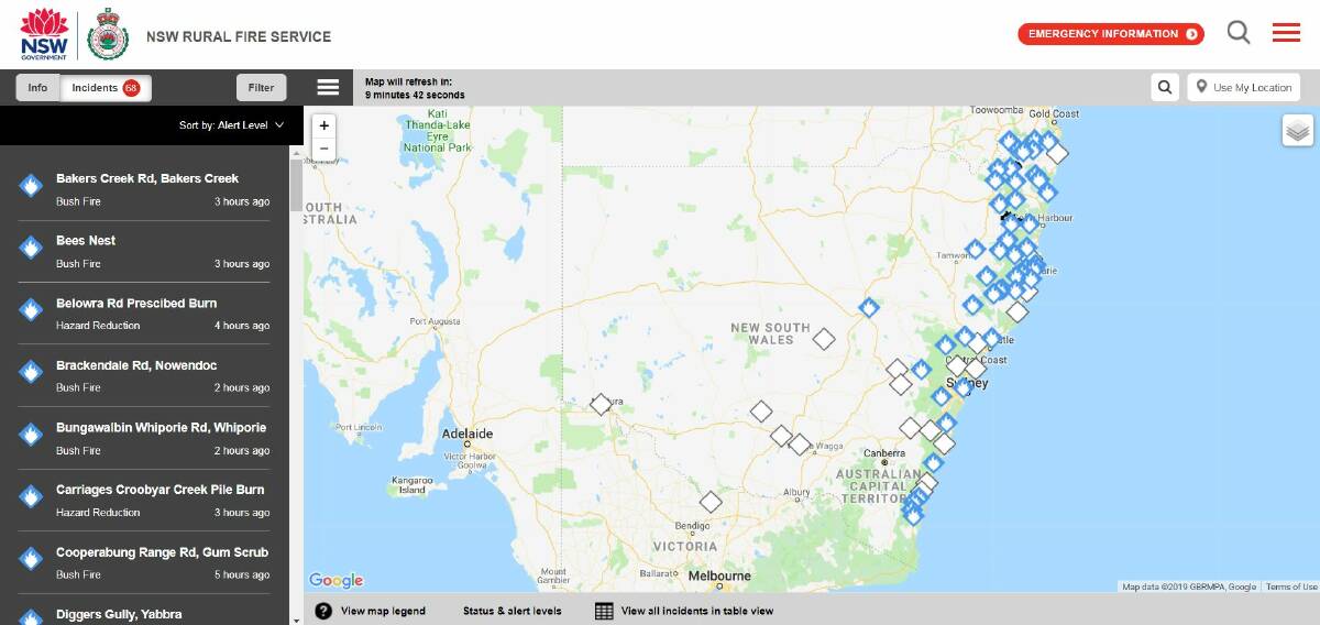 BE INFORMED: The NSW RFS website and app shows where all fires are located in the state and associated information for the public. Image NSW RFS
